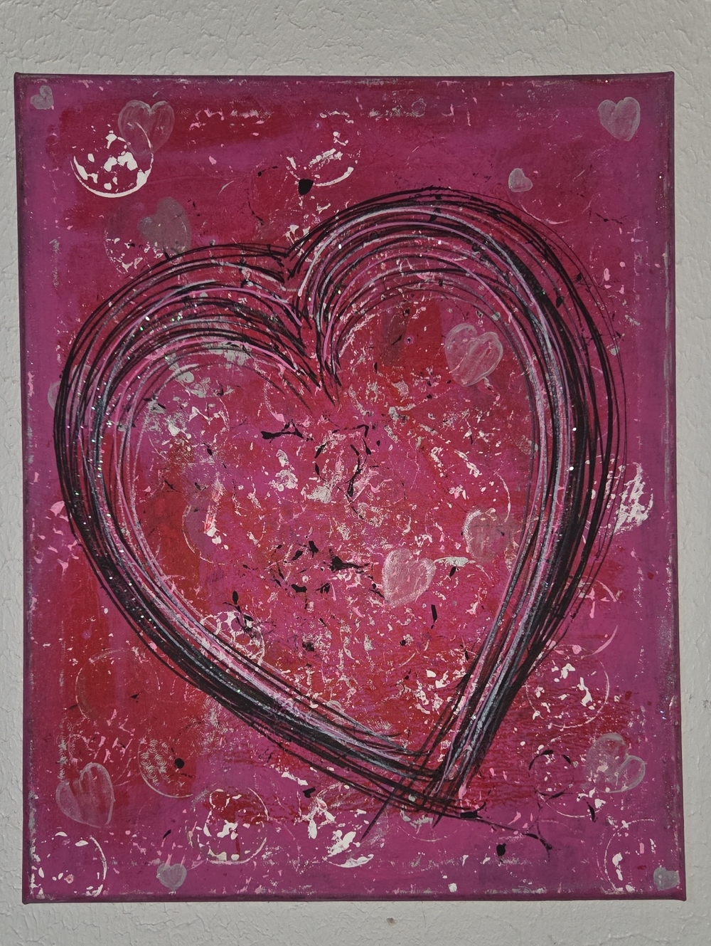 Handpainted Pink Heart Abstract Canvas Wall Art